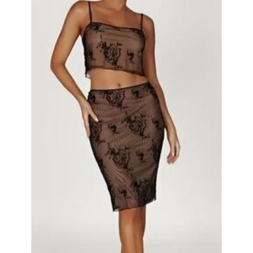 Meshki Xena Black Floral Embroidered Mesh Skirt Set - Picture 14 of 16